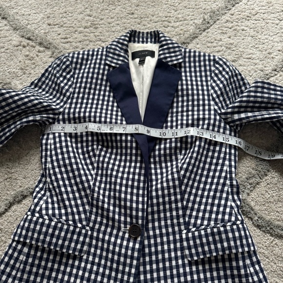 J Crew Gingham Blazer Navy Blue white Cotton 00 - Picture 8 of 9